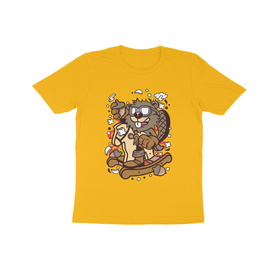 Kids' Half Sleeve Round Neck Tshirt β Brown Beaver Rocking Horse puraidoprints
