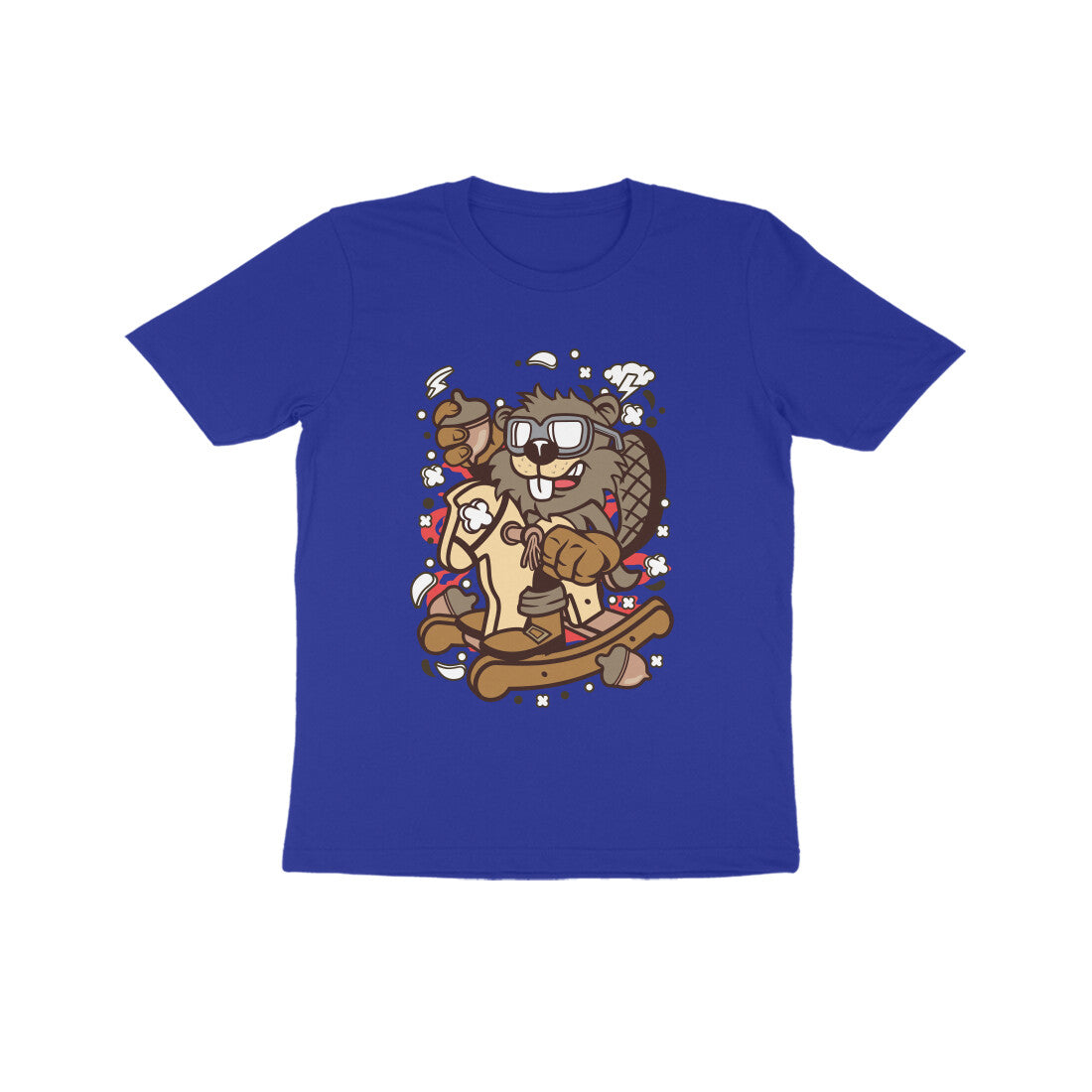 Kids' Half Sleeve Round Neck Tshirt β Brown Beaver Rocking Horse puraidoprints