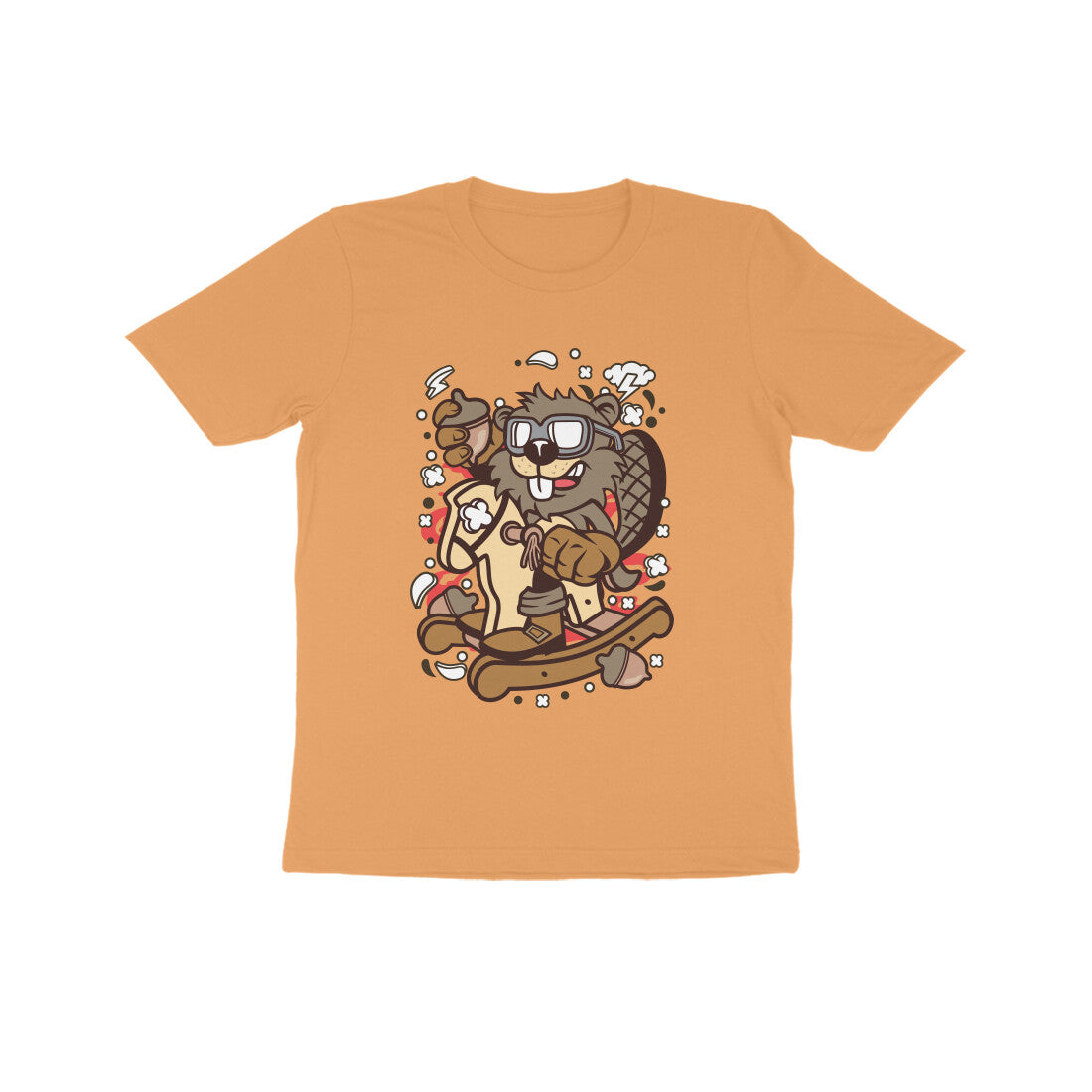 Kids' Half Sleeve Round Neck Tshirt β Brown Beaver Rocking Horse puraidoprints