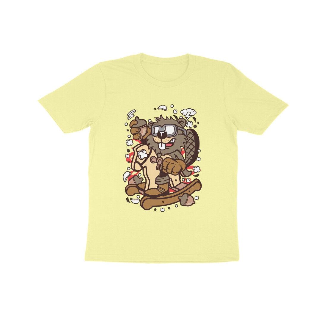 Kids' Half Sleeve Round Neck Tshirt β Brown Beaver Rocking Horse puraidoprints
