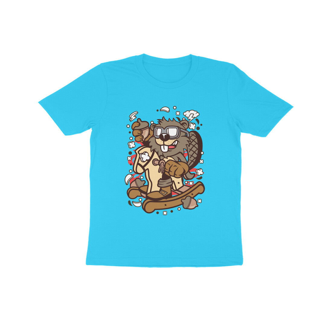 Kids' Half Sleeve Round Neck Tshirt β Brown Beaver Rocking Horse puraidoprints