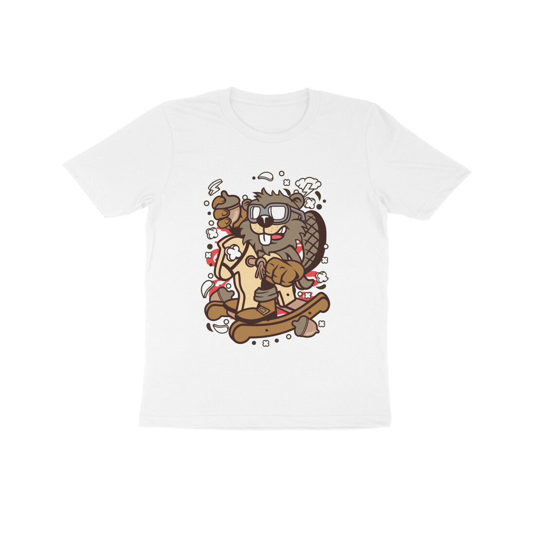 Kids' Half Sleeve Round Neck Tshirt β Brown Beaver Rocking Horse puraidoprints