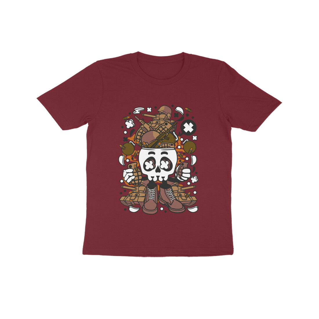 Kids' Half Sleeve Round Neck Tshirt β Brown Skull Army puraidoprints