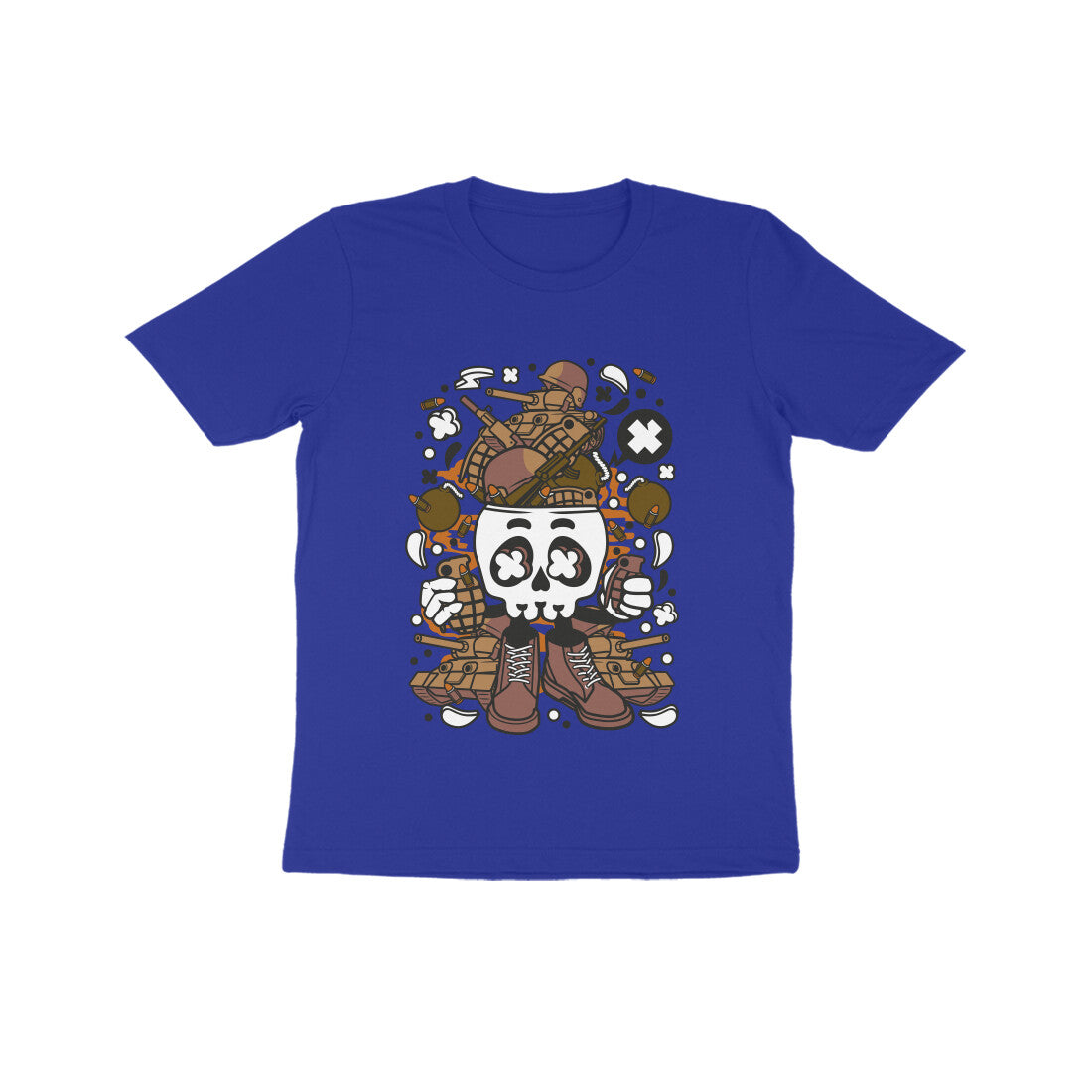 Kids' Half Sleeve Round Neck Tshirt β Brown Skull Army puraidoprints