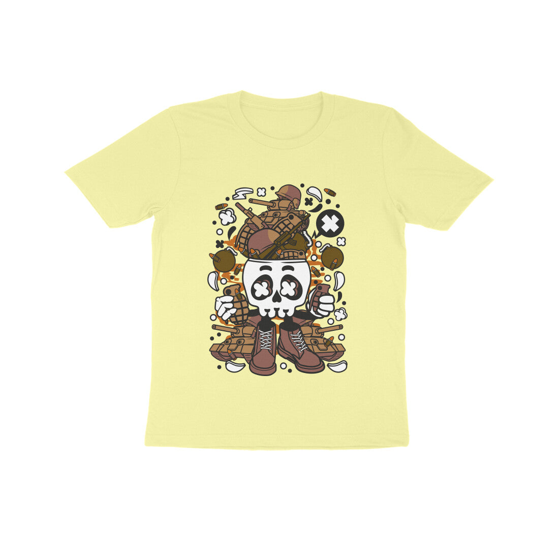 Kids' Half Sleeve Round Neck Tshirt β Brown Skull Army puraidoprints