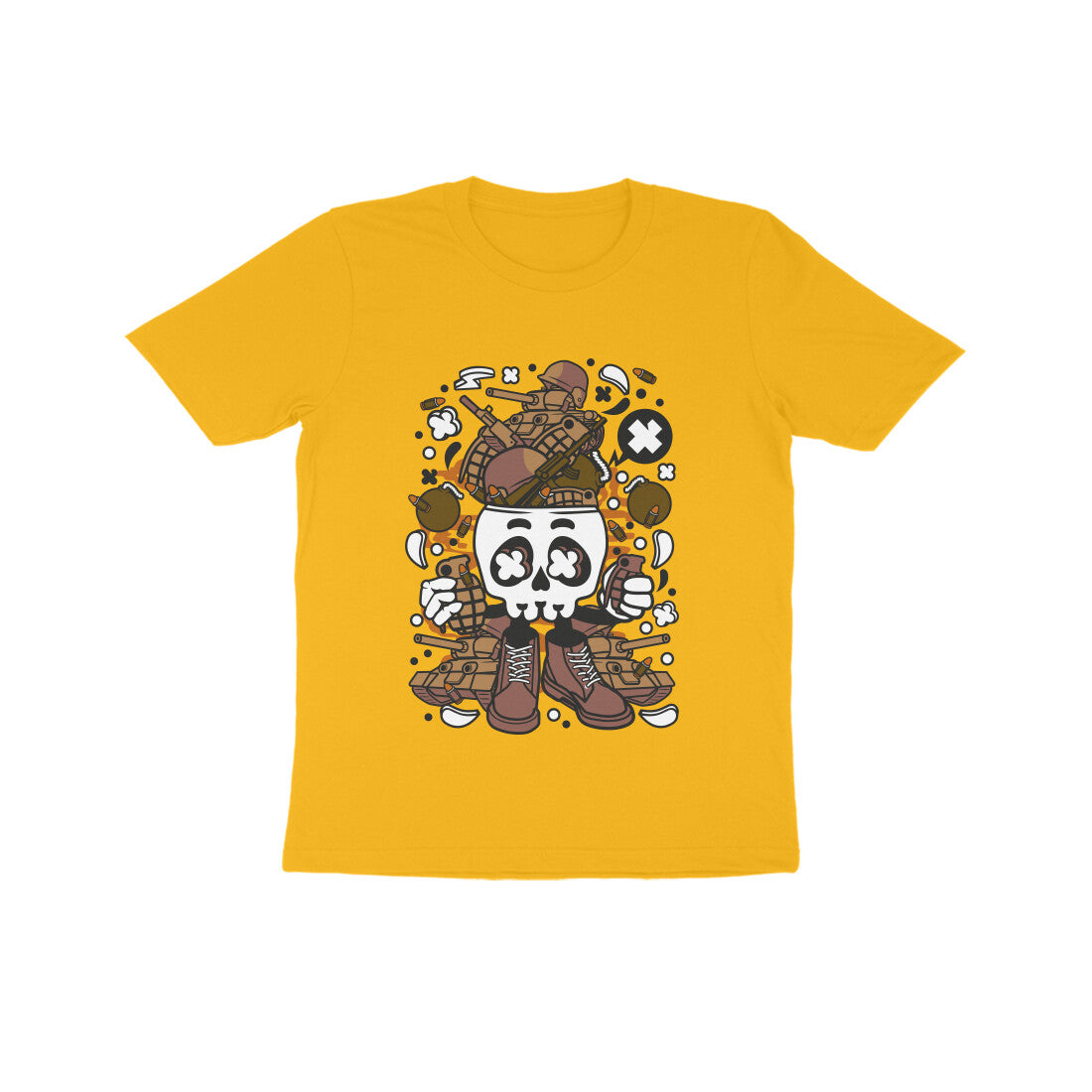 Kids' Half Sleeve Round Neck Tshirt β Brown Skull Army puraidoprints