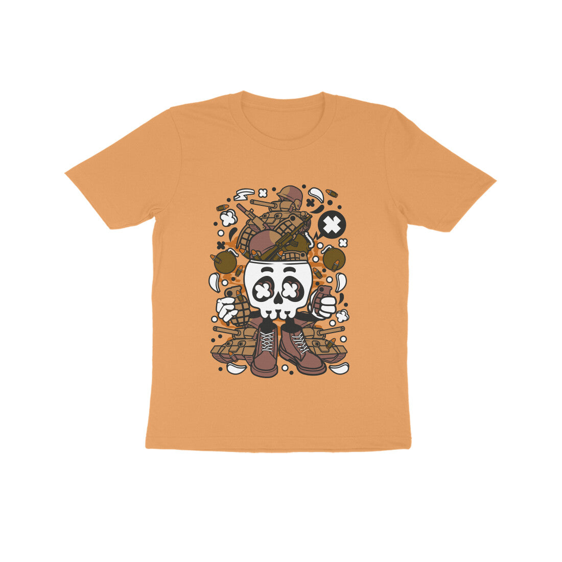 Kids' Half Sleeve Round Neck Tshirt β Brown Skull Army puraidoprints