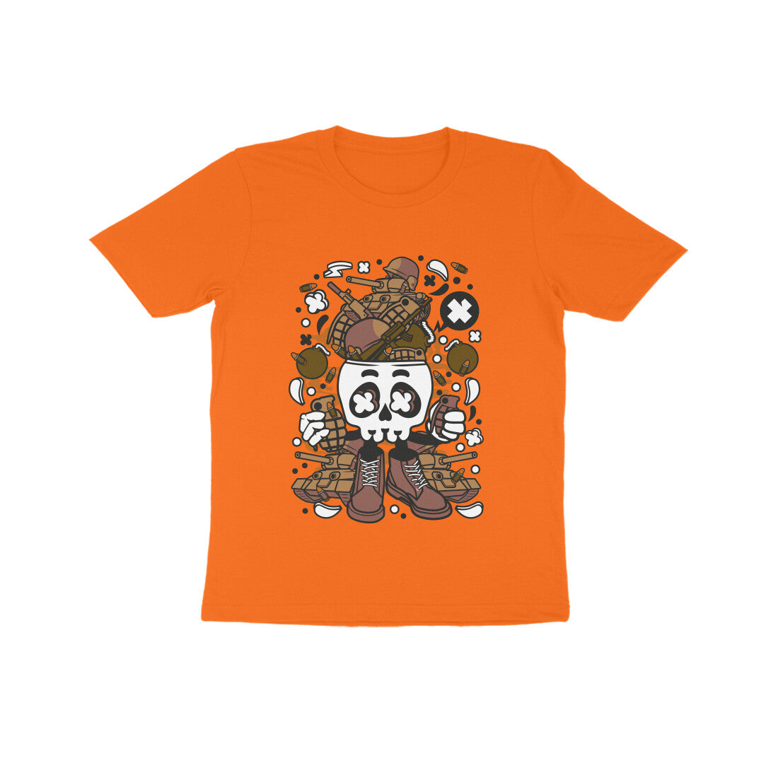 Kids' Half Sleeve Round Neck Tshirt β Brown Skull Army puraidoprints