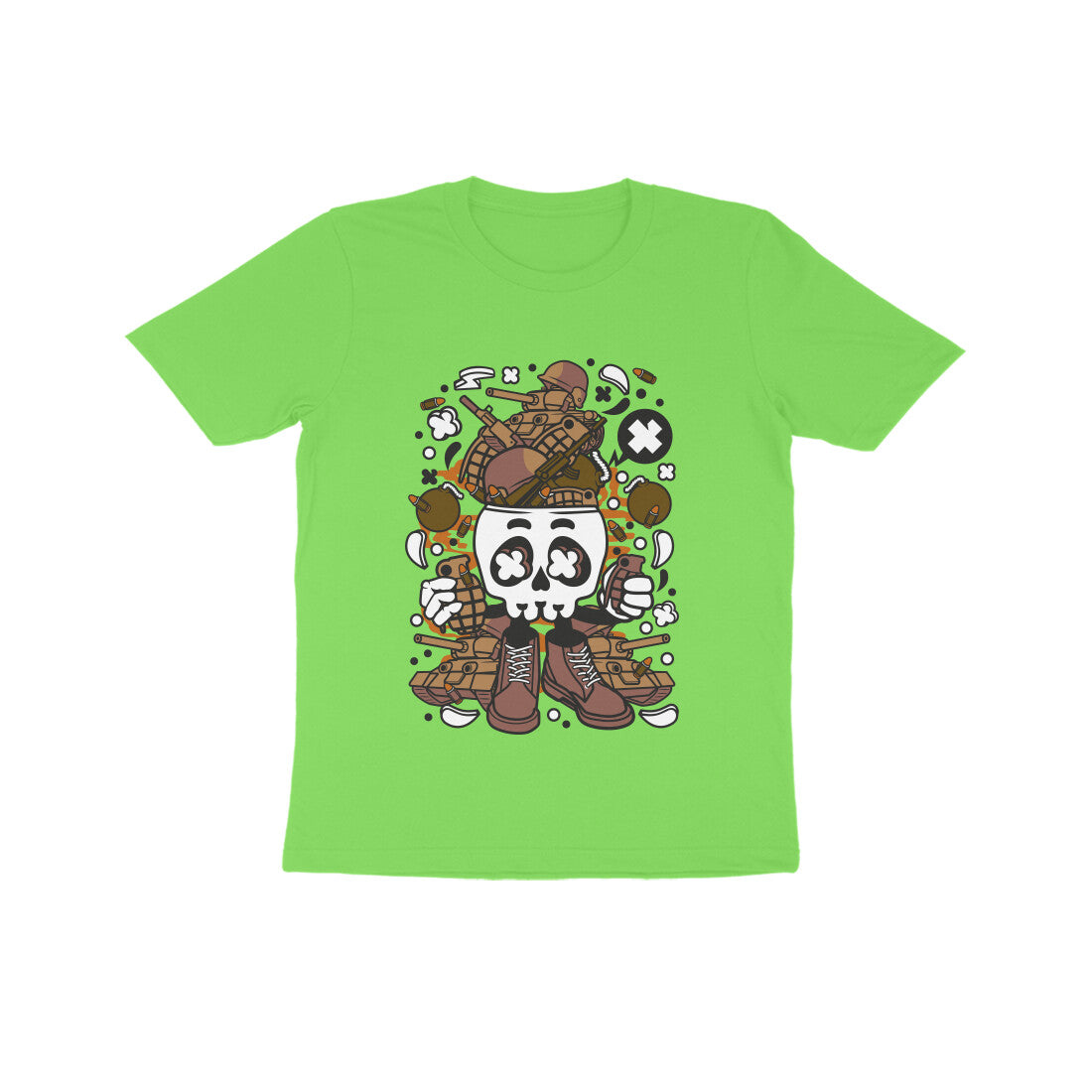 Kids' Half Sleeve Round Neck Tshirt β Brown Skull Army puraidoprints