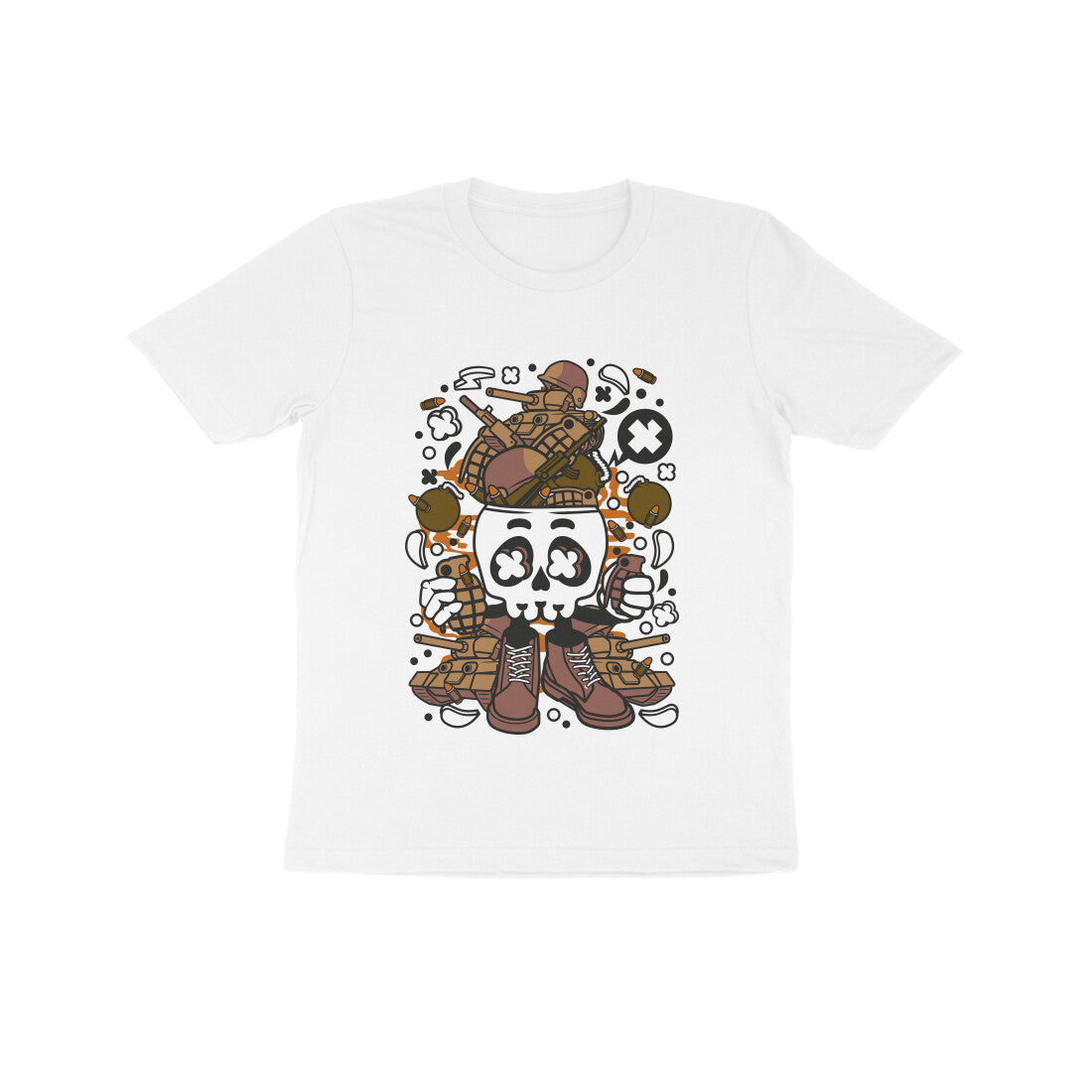 Kids' Half Sleeve Round Neck Tshirt β Brown Skull Army puraidoprints