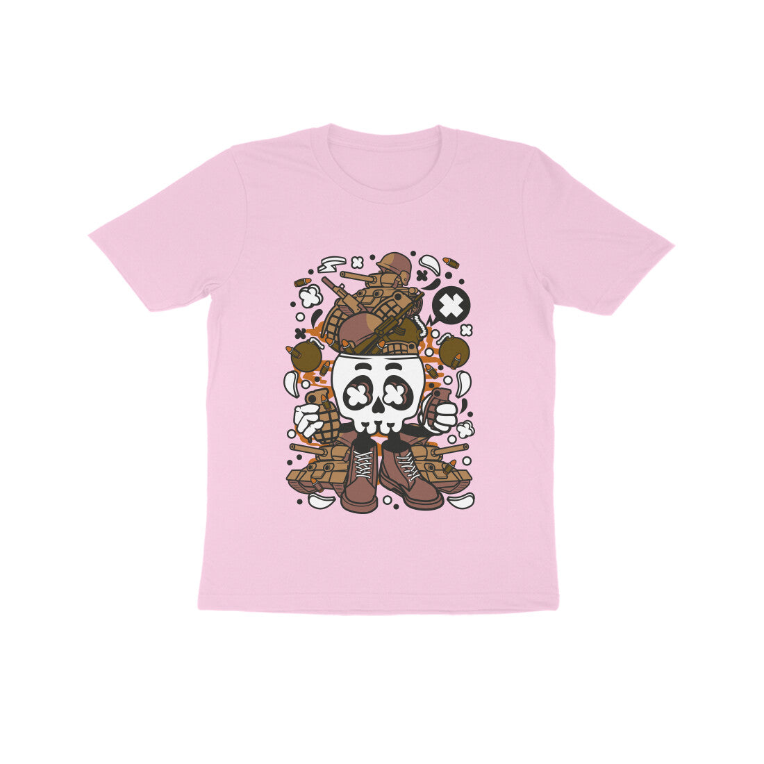 Kids' Half Sleeve Round Neck Tshirt β Brown Skull Army puraidoprints