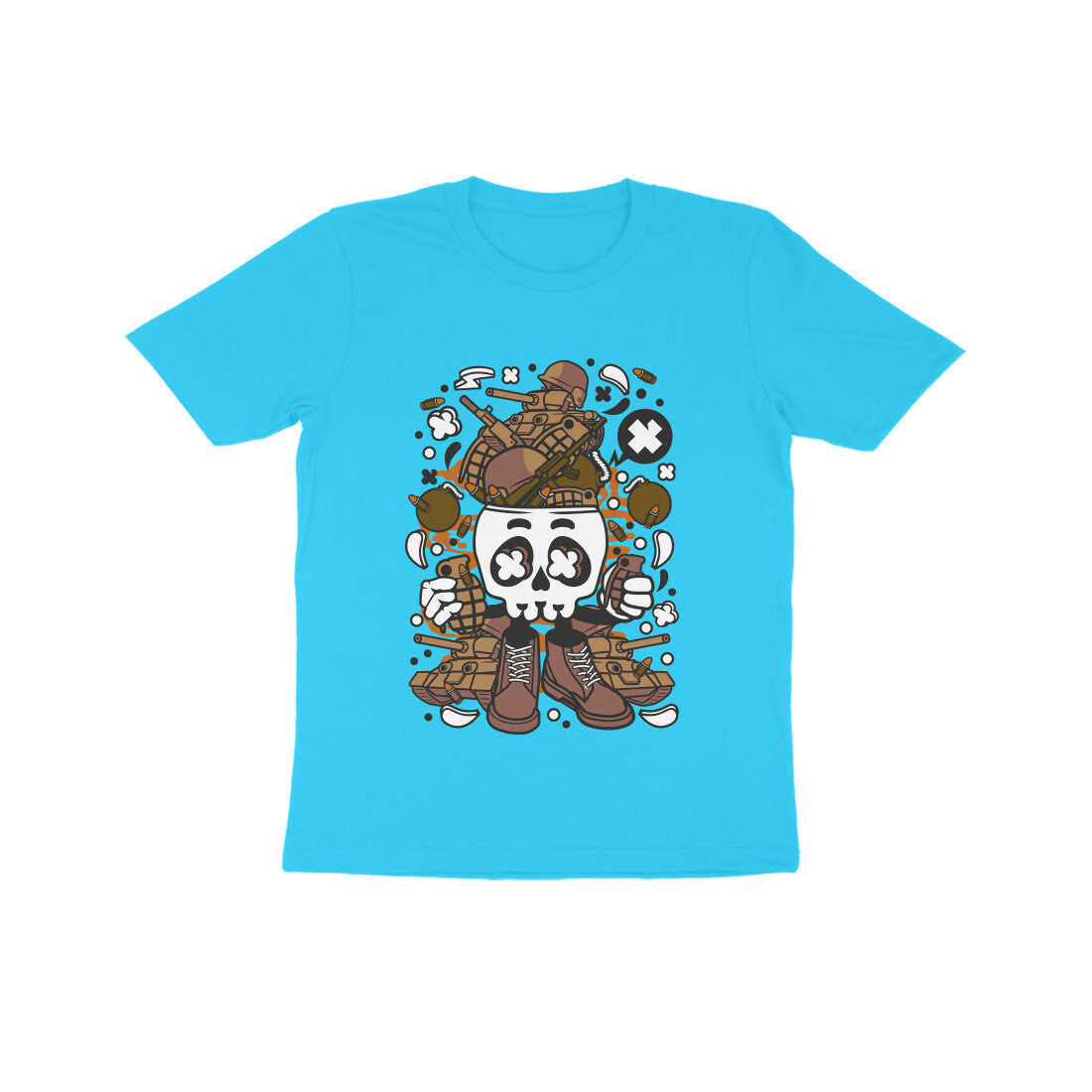 Kids' Half Sleeve Round Neck Tshirt β Brown Skull Army puraidoprints