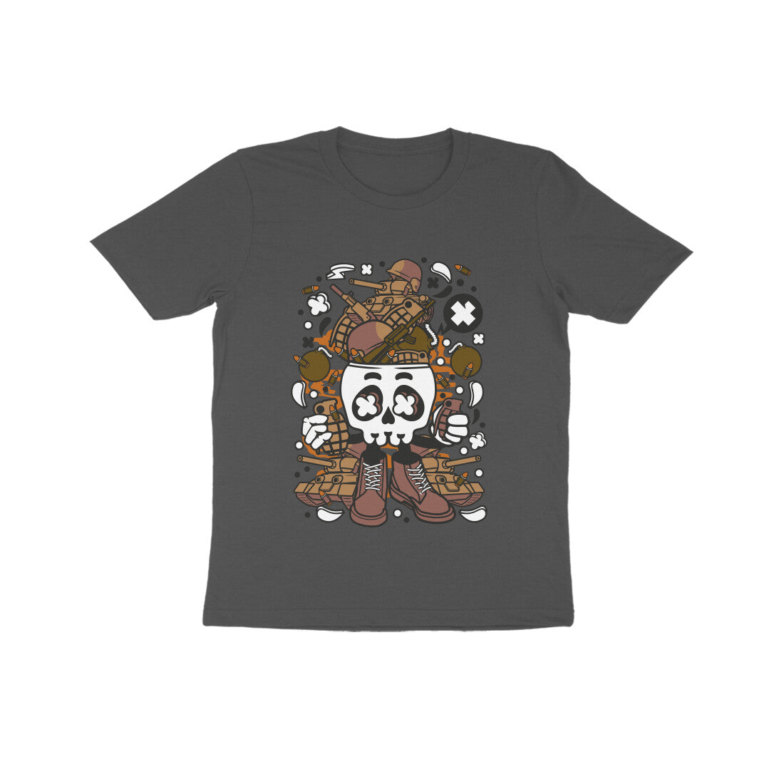 Kids' Half Sleeve Round Neck Tshirt β Brown Skull Army puraidoprints