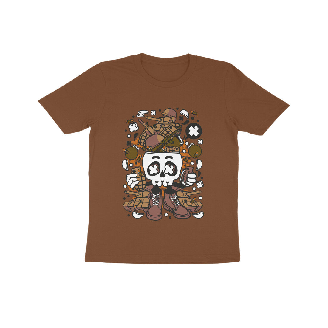 Kids' Half Sleeve Round Neck Tshirt β Brown Skull Army puraidoprints