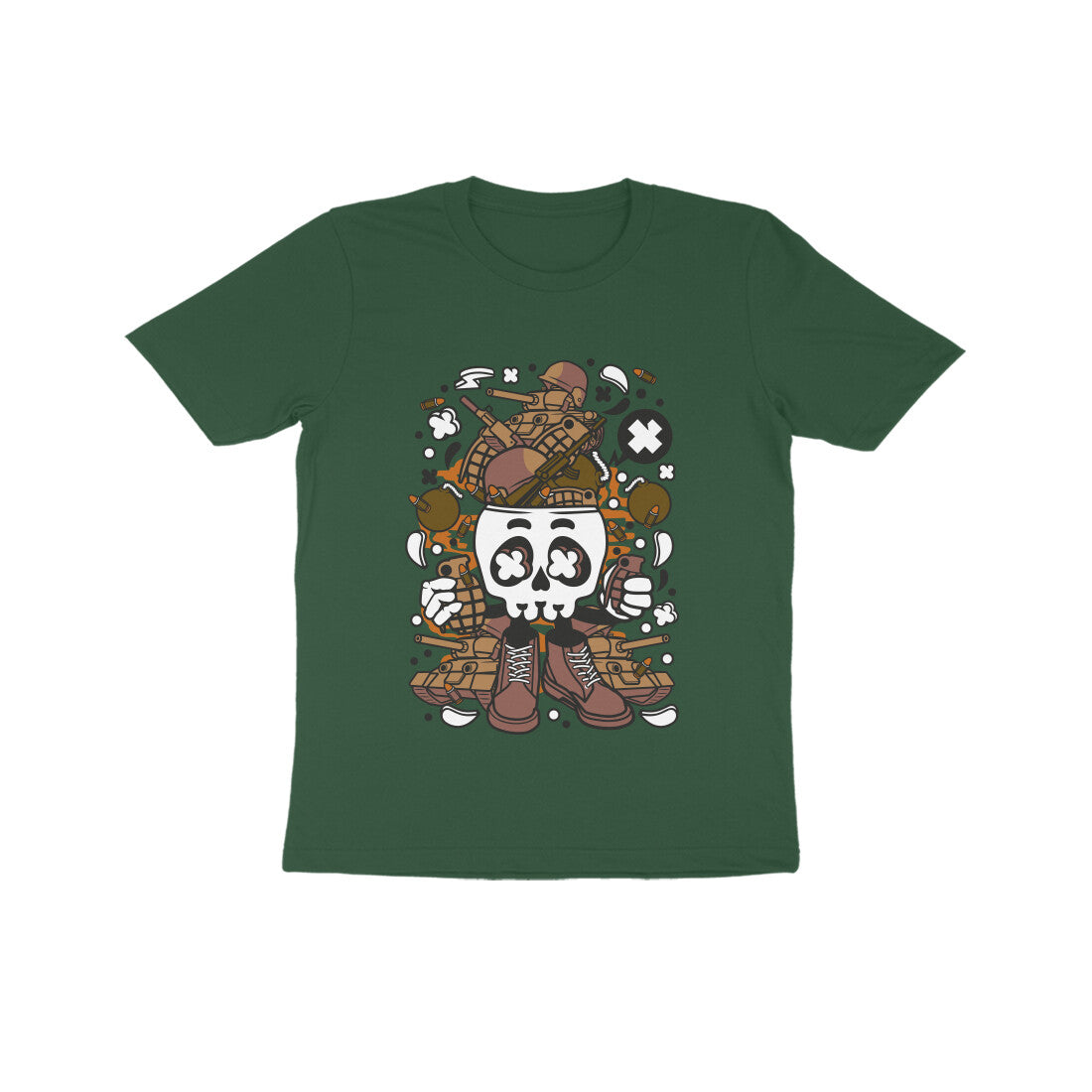 Kids' Half Sleeve Round Neck Tshirt β Brown Skull Army puraidoprints