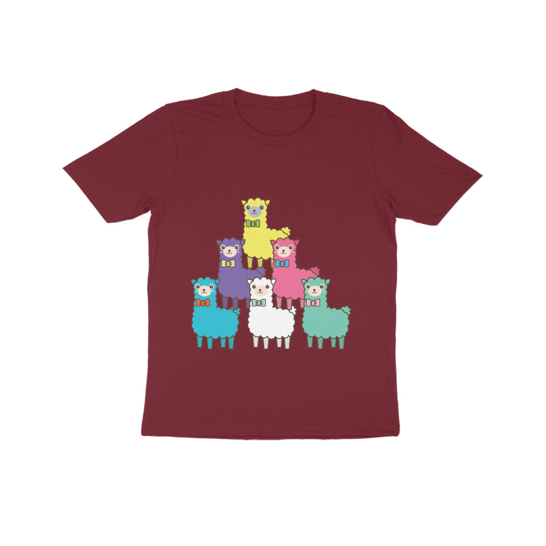 Kids' Half Sleeve Round Neck Tshirt β Colorful llama puraidoprints