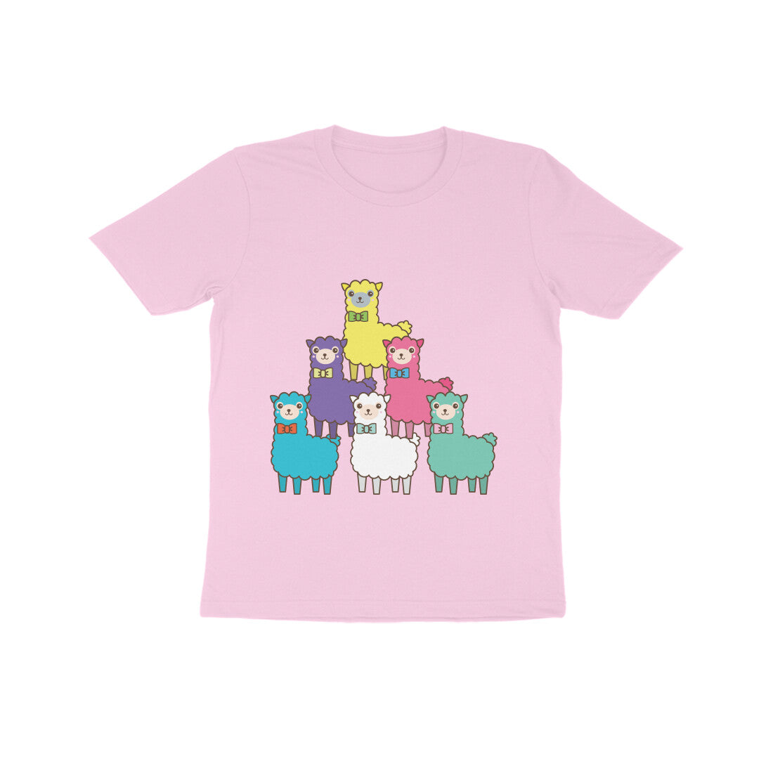 Kids' Half Sleeve Round Neck Tshirt β Colorful llama puraidoprints