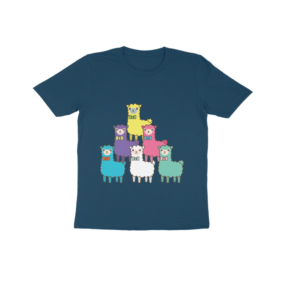Kids' Half Sleeve Round Neck Tshirt β Colorful llama puraidoprints