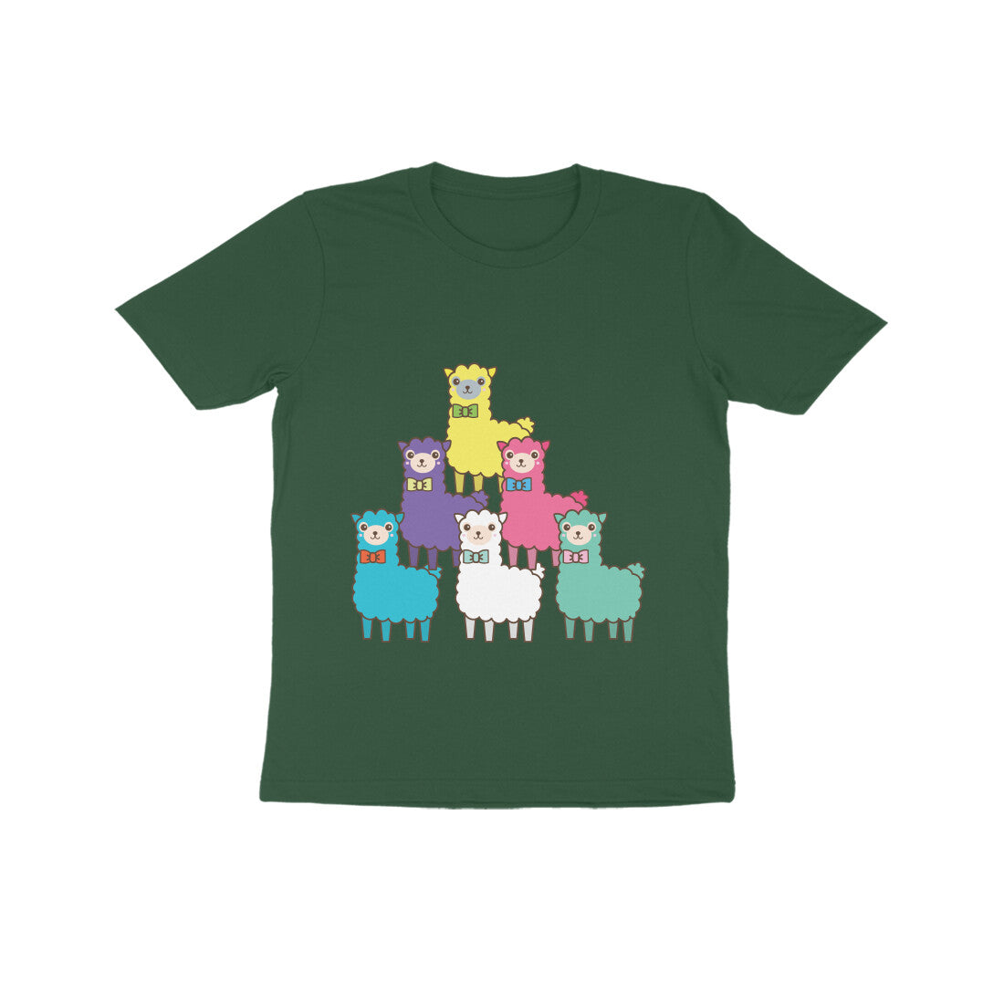 Kids' Half Sleeve Round Neck Tshirt β Colorful llama puraidoprints