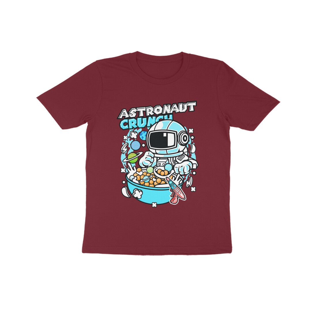 Kids' Half Sleeve Round Neck Tshirt β Cyan Astronaut Crunch puraidoprints