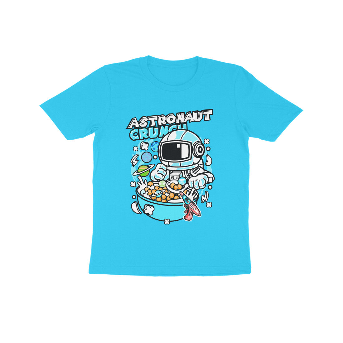 Kids' Half Sleeve Round Neck Tshirt β Cyan Astronaut Crunch puraidoprints