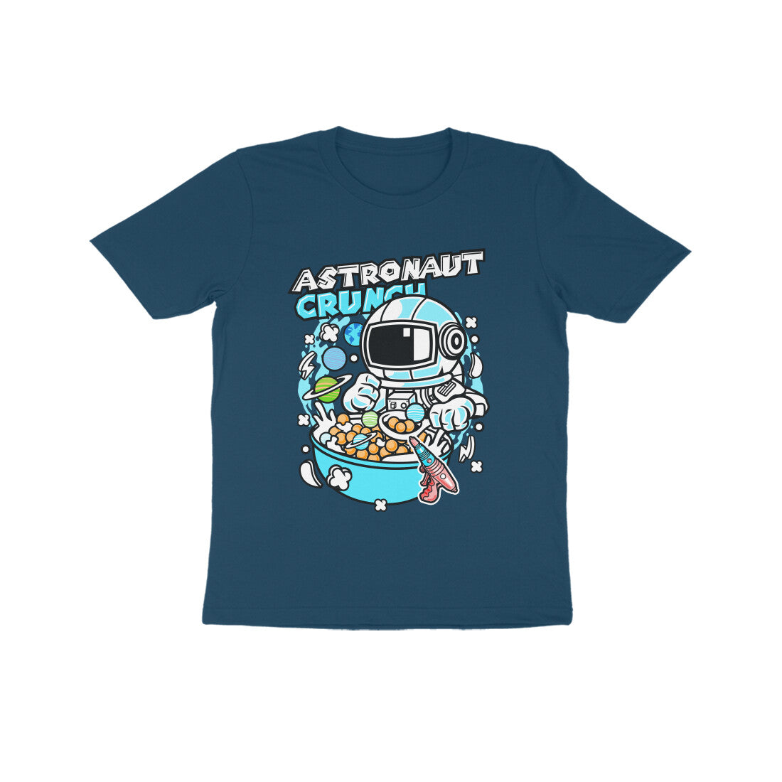 Kids' Half Sleeve Round Neck Tshirt β Cyan Astronaut Crunch puraidoprints
