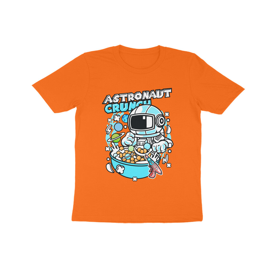 Kids' Half Sleeve Round Neck Tshirt β Cyan Astronaut Crunch puraidoprints