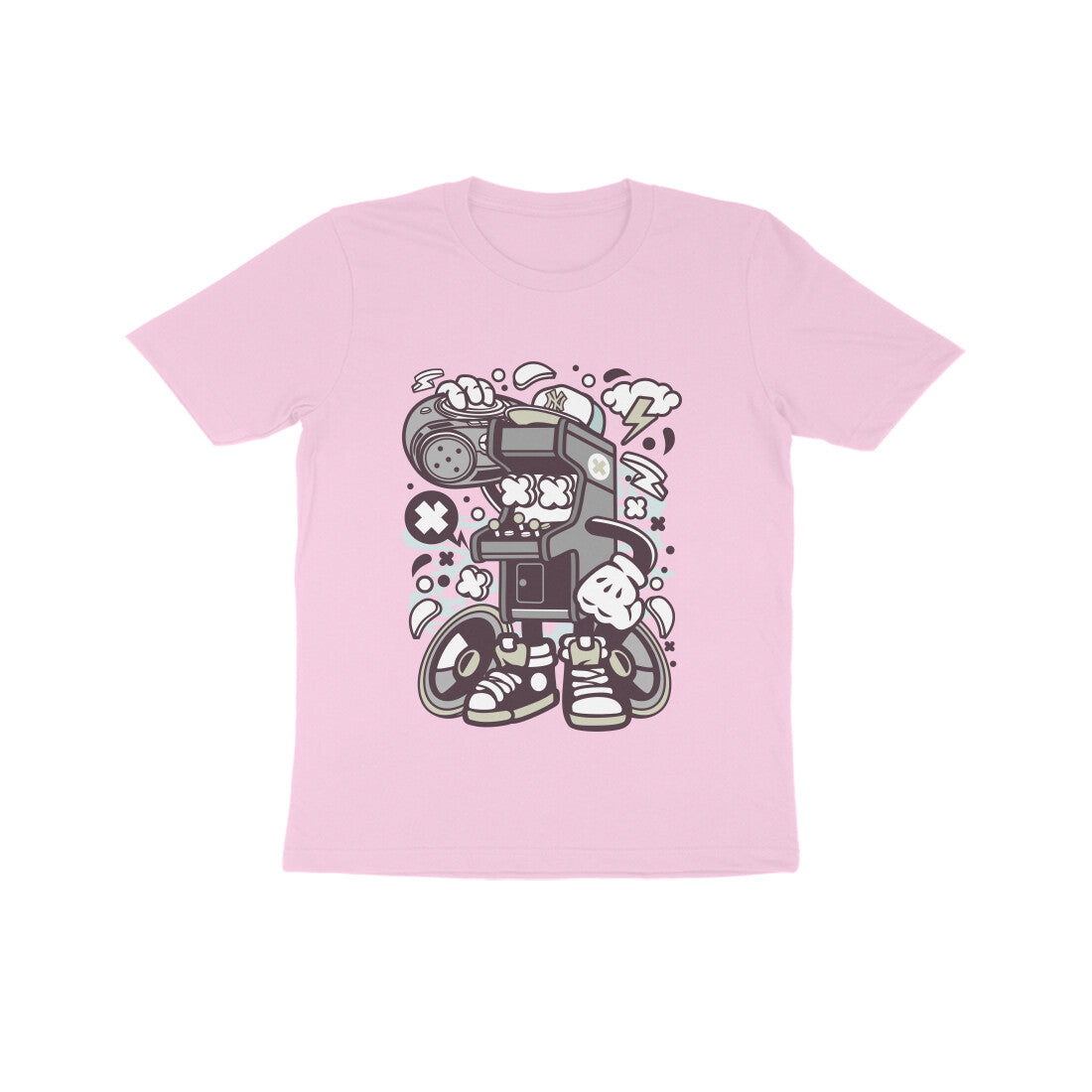 Kids' Half Sleeve Round Neck Tshirt β Gray Arcade Game Boombox puraidoprints