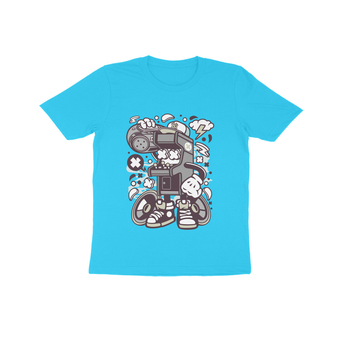 Kids' Half Sleeve Round Neck Tshirt β Gray Arcade Game Boombox puraidoprints