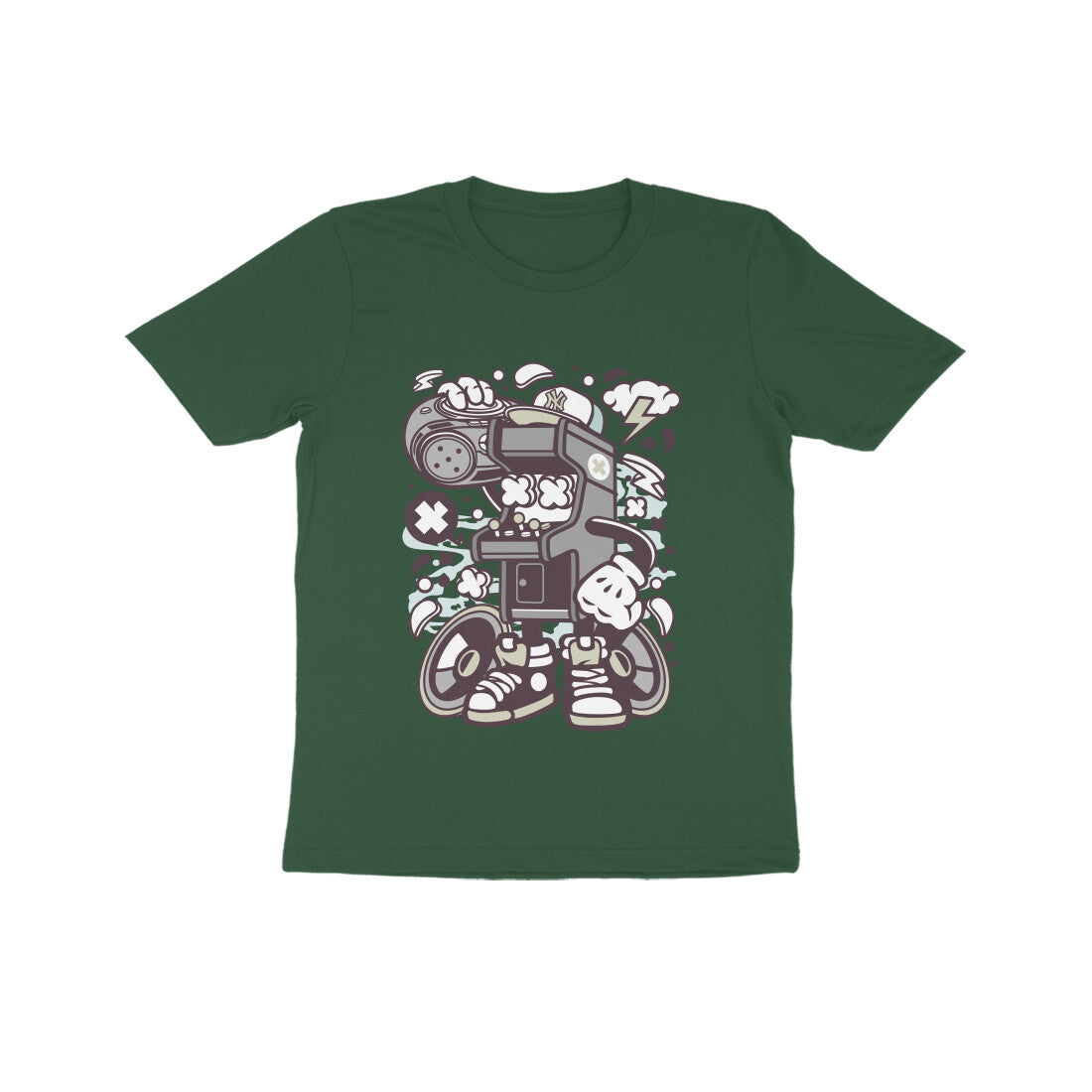 Kids' Half Sleeve Round Neck Tshirt β Gray Arcade Game Boombox puraidoprints