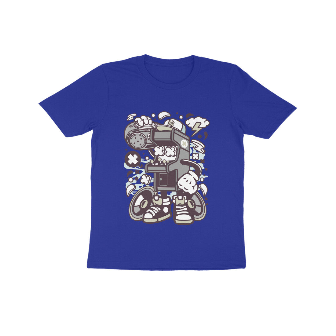 Kids' Half Sleeve Round Neck Tshirt β Gray Arcade Game Boombox puraidoprints