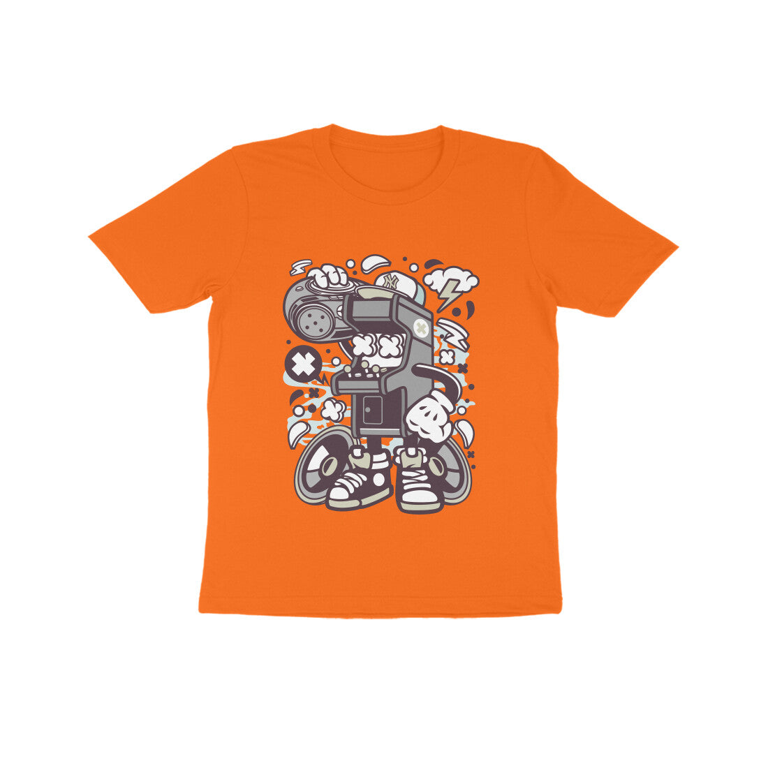Kids' Half Sleeve Round Neck Tshirt β Gray Arcade Game Boombox puraidoprints
