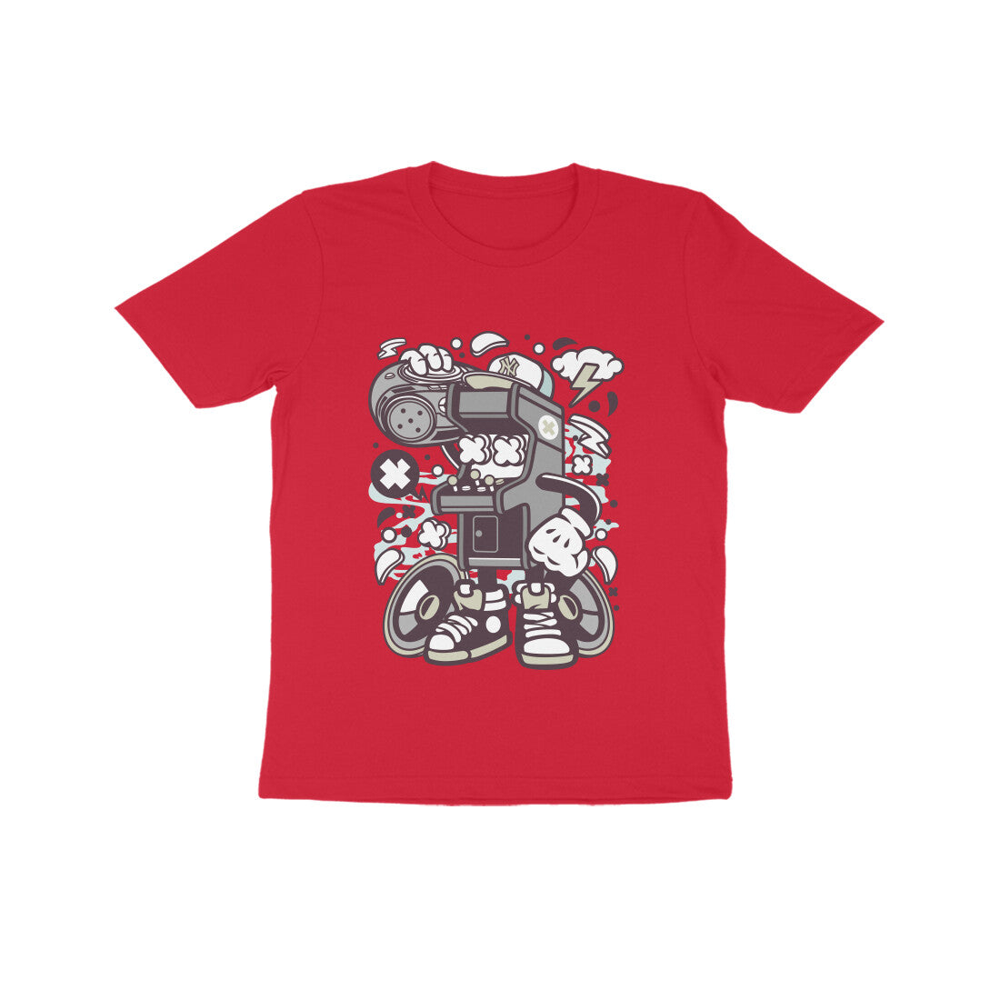 Kids' Half Sleeve Round Neck Tshirt β Gray Arcade Game Boombox puraidoprints