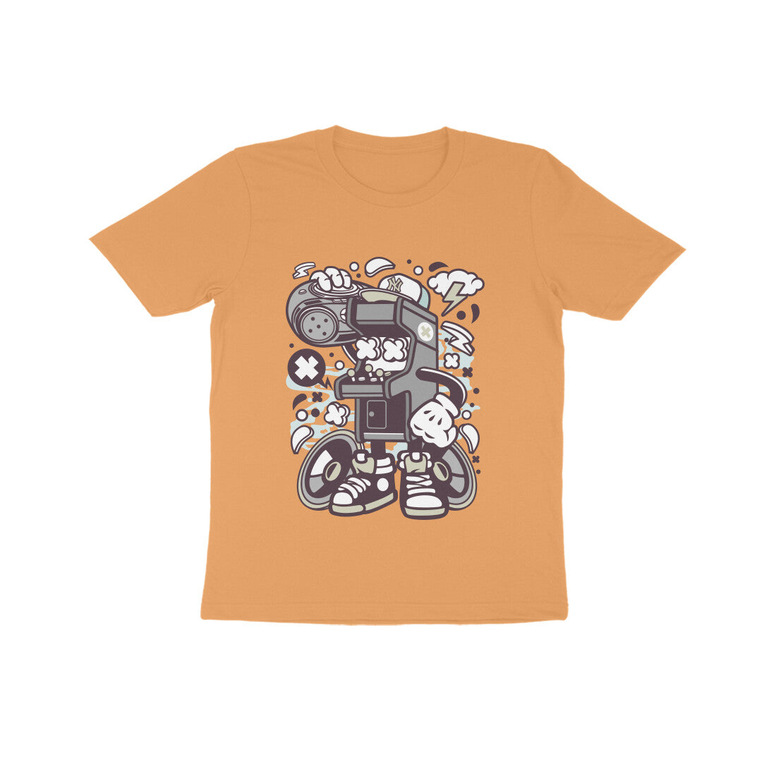 Kids' Half Sleeve Round Neck Tshirt β Gray Arcade Game Boombox puraidoprints