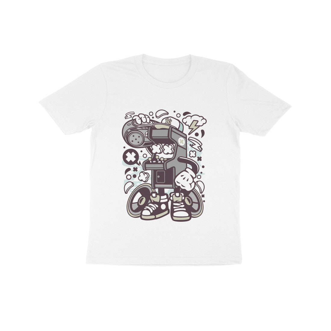 Kids' Half Sleeve Round Neck Tshirt β Gray Arcade Game Boombox puraidoprints
