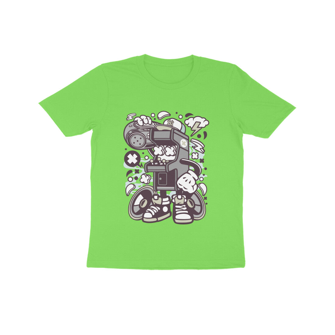 Kids' Half Sleeve Round Neck Tshirt β Gray Arcade Game Boombox puraidoprints