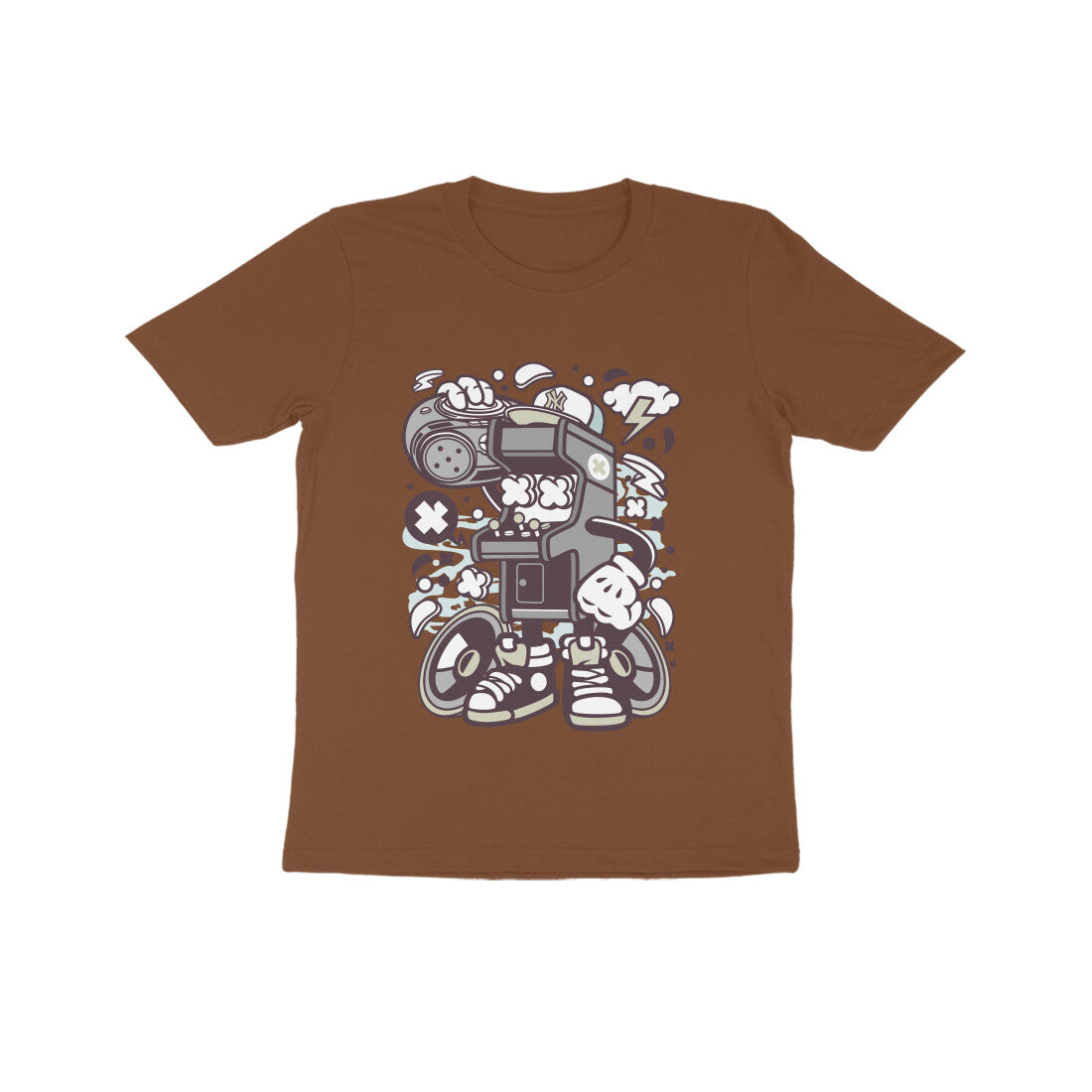 Kids' Half Sleeve Round Neck Tshirt β Gray Arcade Game Boombox puraidoprints