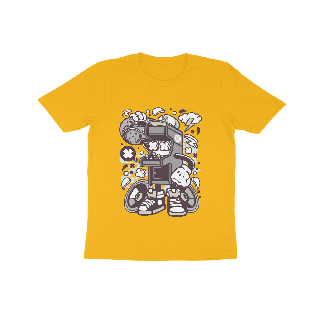 Kids' Half Sleeve Round Neck Tshirt β Gray Arcade Game Boombox puraidoprints