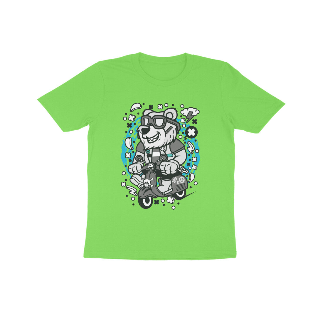 Kids' Half Sleeve Round Neck Tshirt β Gray Bear Scooterist puraidoprints
