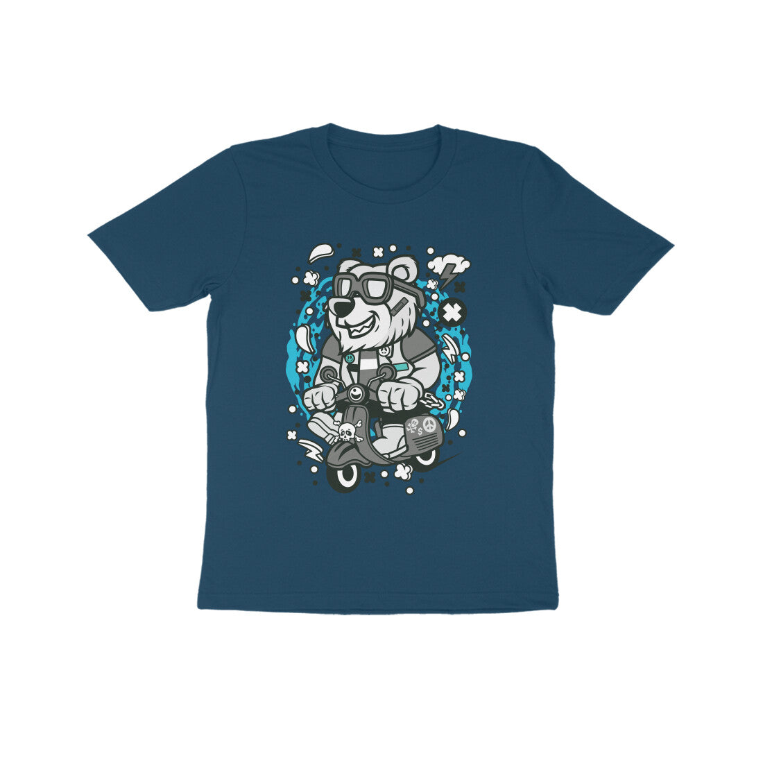 Kids' Half Sleeve Round Neck Tshirt β Gray Bear Scooterist puraidoprints