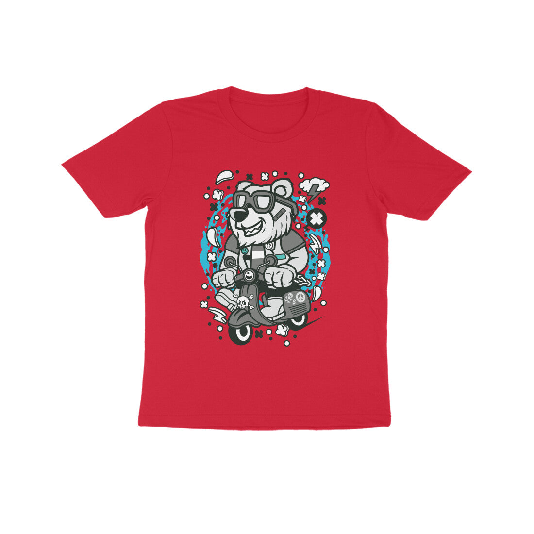 Kids' Half Sleeve Round Neck Tshirt β Gray Bear Scooterist puraidoprints