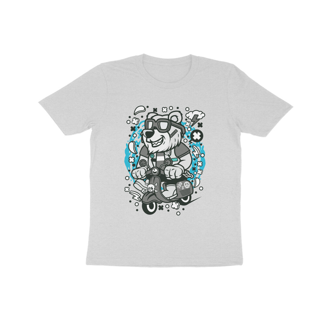 Kids' Half Sleeve Round Neck Tshirt β Gray Bear Scooterist puraidoprints