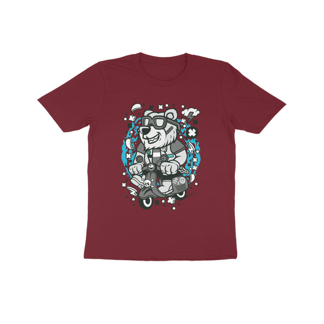 Kids' Half Sleeve Round Neck Tshirt β Gray Bear Scooterist puraidoprints