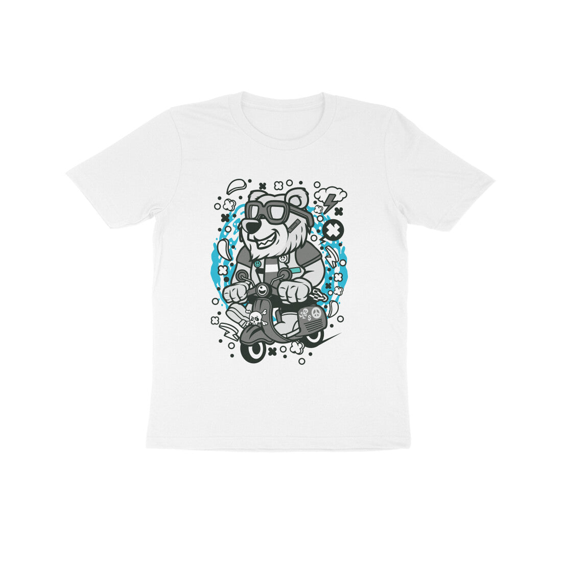 Kids' Half Sleeve Round Neck Tshirt β Gray Bear Scooterist puraidoprints
