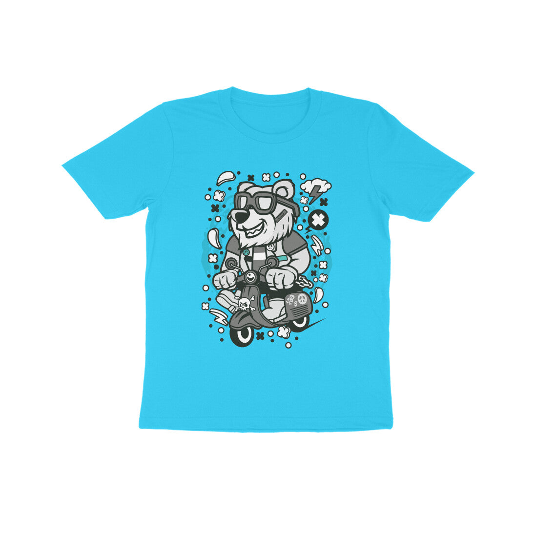 Kids' Half Sleeve Round Neck Tshirt β Gray Bear Scooterist puraidoprints