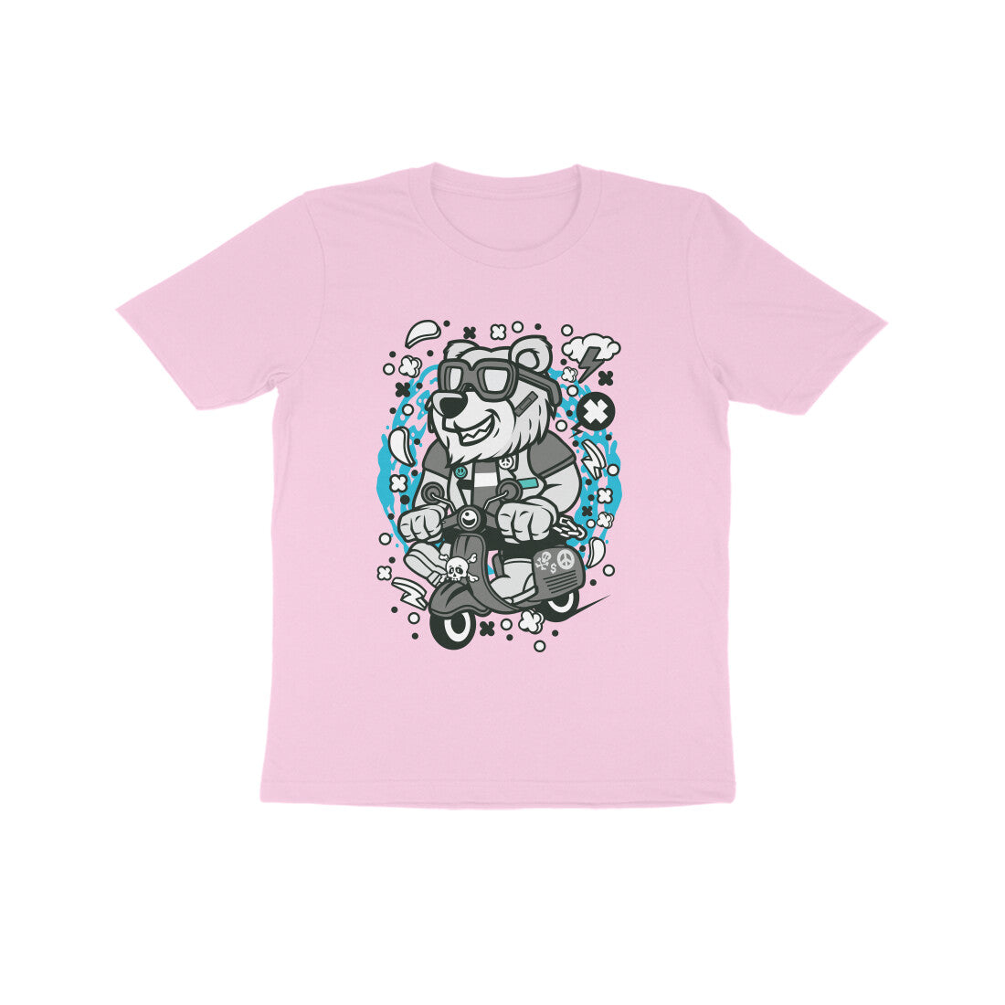 Kids' Half Sleeve Round Neck Tshirt β Gray Bear Scooterist puraidoprints
