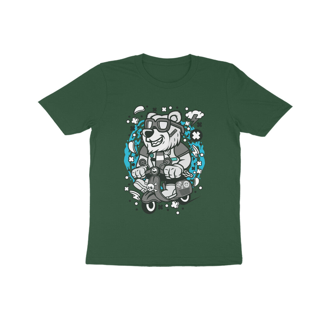 Kids' Half Sleeve Round Neck Tshirt β Gray Bear Scooterist puraidoprints