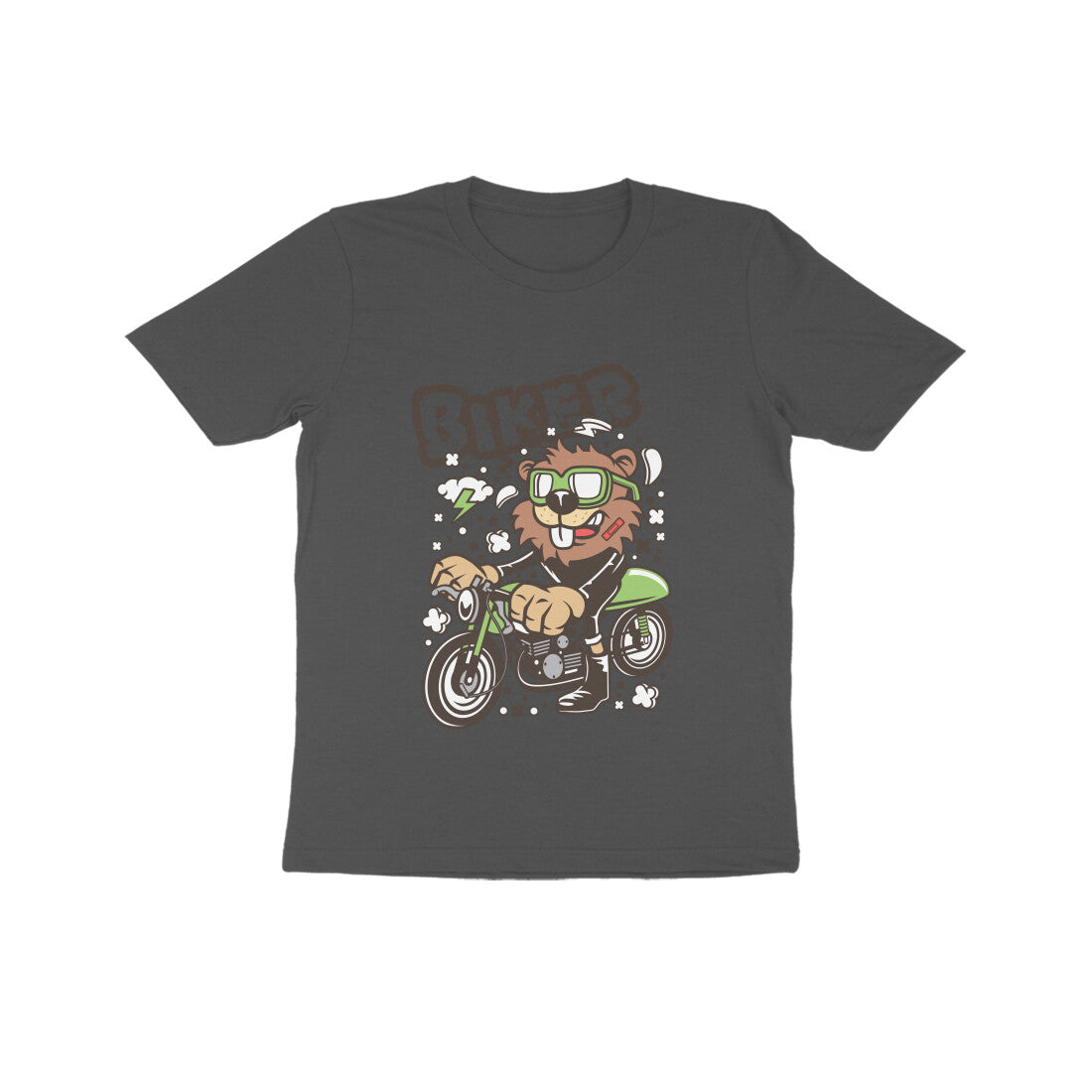 Kids' Half Sleeve Round Neck Tshirt β Green Biker Beaver puraidoprints