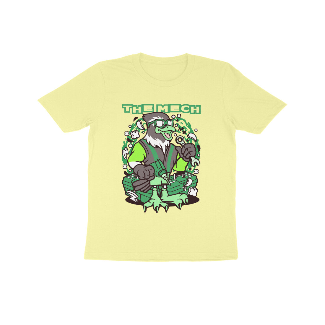 Kids' Half Sleeve Round Neck Tshirt β Green Bird Mech puraidoprints