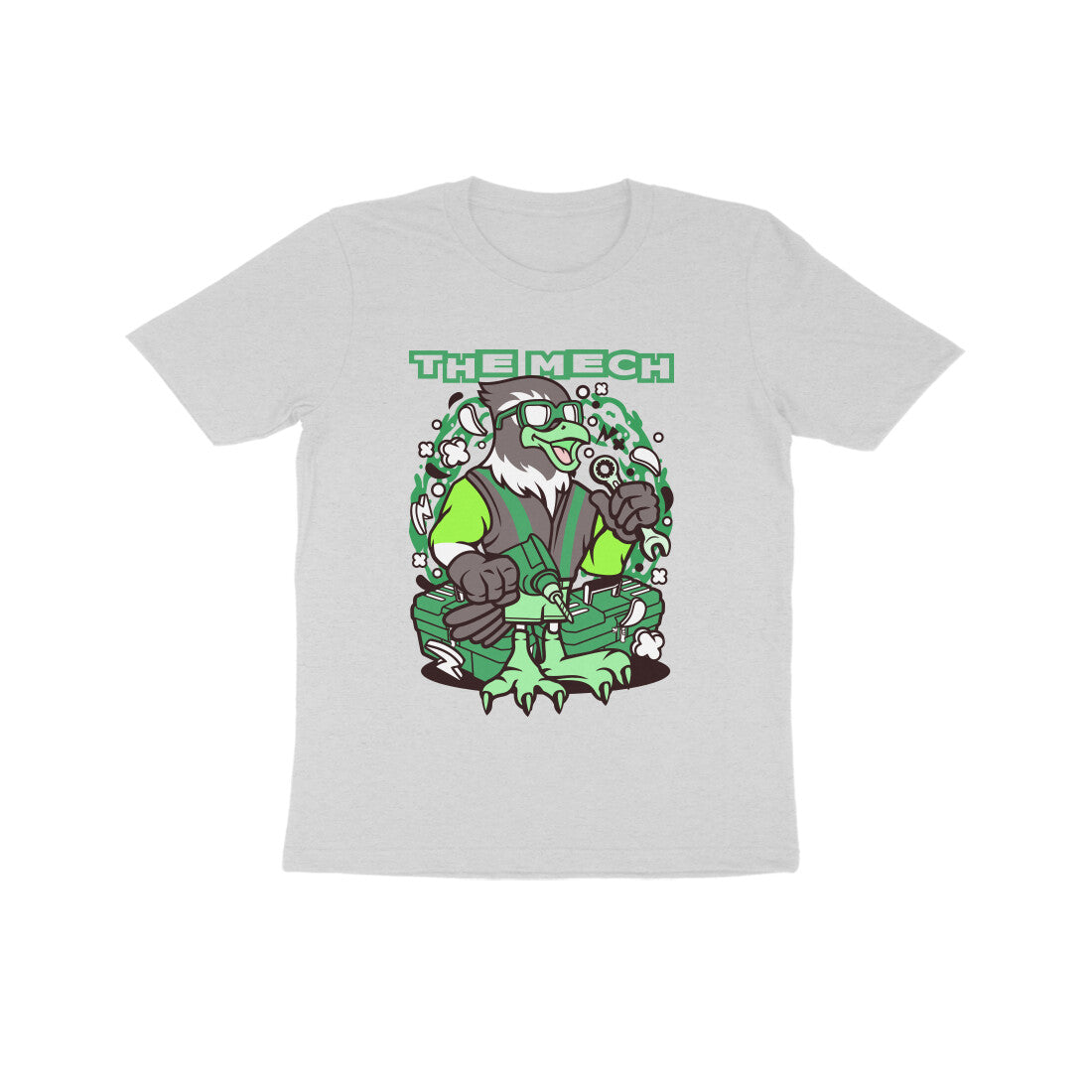 Kids' Half Sleeve Round Neck Tshirt β Green Bird Mech puraidoprints